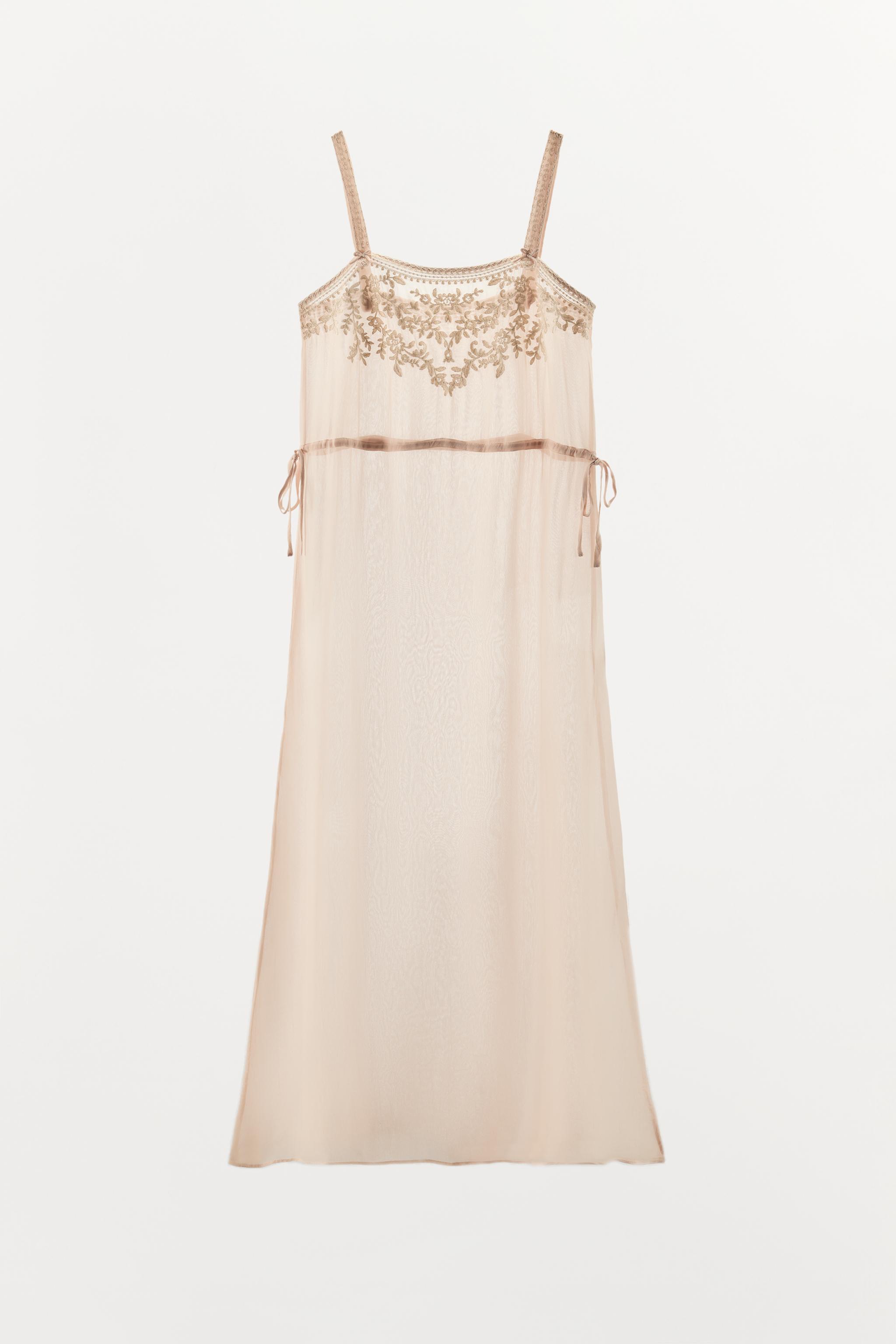 EMBROIDERED TIE-DETAIL MIDI DRESS